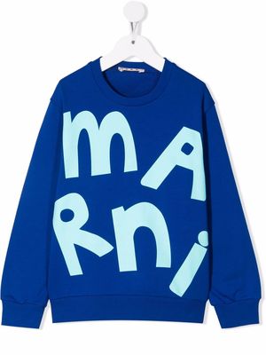 Marni Kids logo-print cotton sweatshirt - Blue