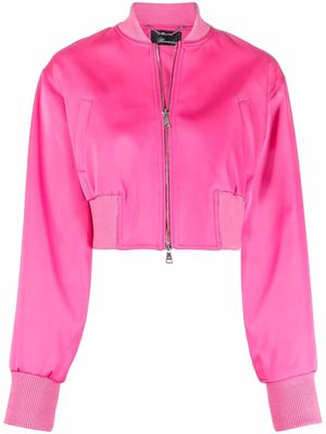 Blumarine satin-finish cropped bomber jacket - Pink