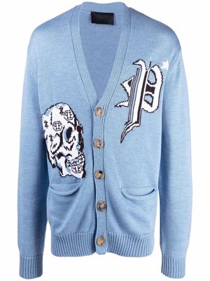 Philipp Plein patch-detail button-up cardigan - Blue