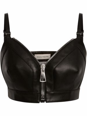 Alexander McQueen zip-front cropped leather top - Black