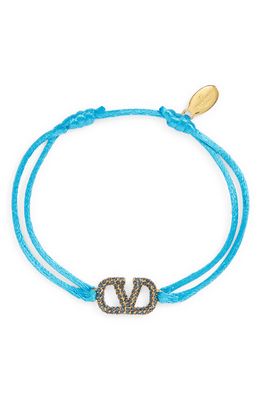 Valentino Garavani Crystal VLOGO Cord Bracelet in Sky Blue/Montana
