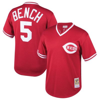 Youth Mitchell & Ness Johnny Bench Red Cincinnati Reds Cooperstown Collection Mesh Batting Practice Jersey