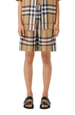 Burberry Tawney Check Silk Shorts in Archive Beige Ip Chk
