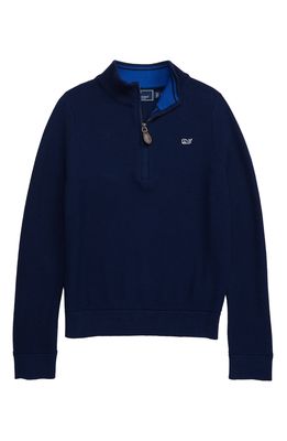 vineyard vines Mock Neck Half Zip Pullover in Deep Bay