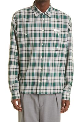 4SDesigns Oversize Plaid Button-Up Work Shirt in Green Eco