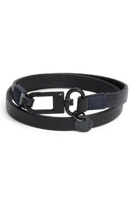 Caputo & Co. Men's Geometric Embossed Leather Double Wrap Bracelet in Black