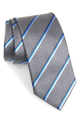 Canali Stripe Silk Tie in Grey