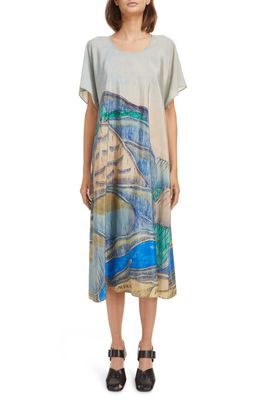 Lemaire x Joseph Yoakum Print Silk Blend Midi T-Shirt Dress in Multicolor