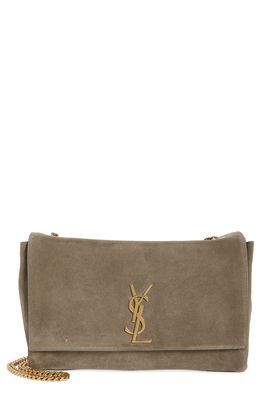 Saint Laurent Kate Supple Reversible Leather Shoulder Bag in Grey Kaki/Grey Kaki