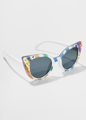 Girl's White Rainbow Crystal Embellished Sunglasses