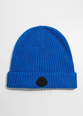 Men's Ribbed Logo-Patch Beanie Hat
