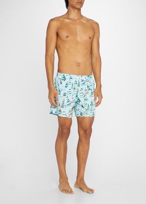 Men's Sailboat-Print Swim Trunks