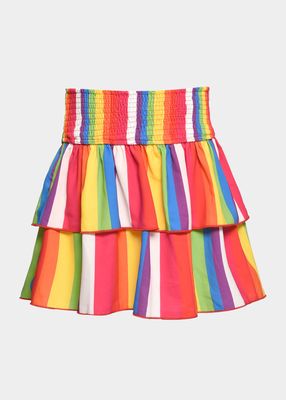 Girl's Striped Smocked Tiered Skirt, Size 7-14