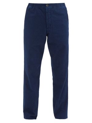 Oliver Spencer - Drawstring Seersucker Straight-leg Trousers - Mens - Navy