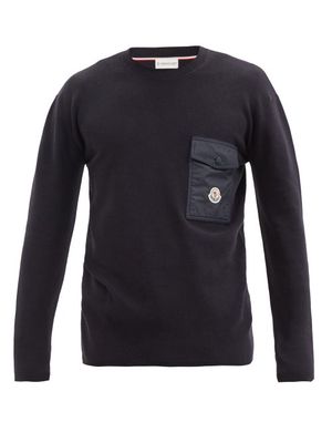 Moncler - Patch-pocket Cotton Sweater - Mens - Dark Blue