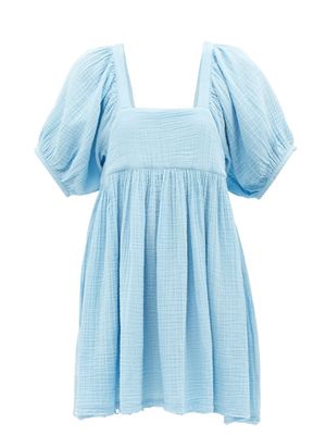 Anaak - Brigitte Square-neck Gauze Mini Dress - Womens - Blue