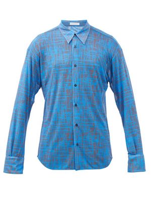 Maximilian - Scratch Check-print Mesh Shirt - Mens - Blue Multi