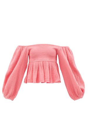 Anaak - Habiba Off-the-shoulder Cotton-muslin Blouse - Womens - Pink