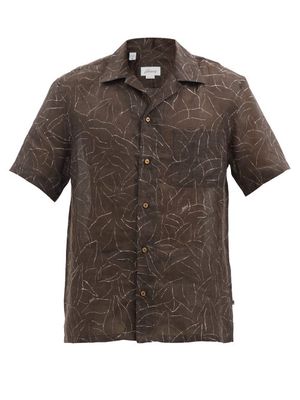 Brioni - Cuban-collar Foliage-print Linen-canvas Shirt - Mens - Dark Brown