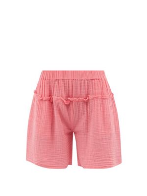 Anaak - Sabrina Shirred-waist Cotton-muslin Shorts - Womens - Pink