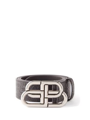 Balenciaga - Bb-logo Crocodile-effect Leather Belt - Mens - Black