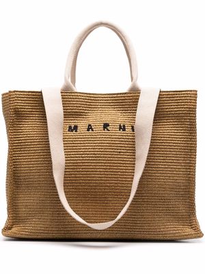 Marni embroidered-logo basket tote bag - Neutrals