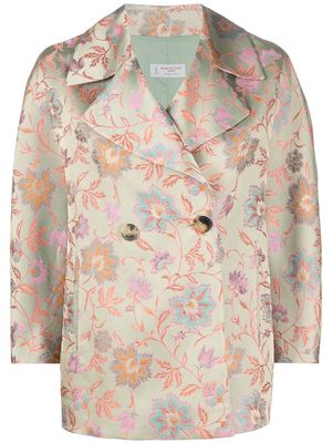 Alberto Biani floral-jacquard double-breasted jacket - Green