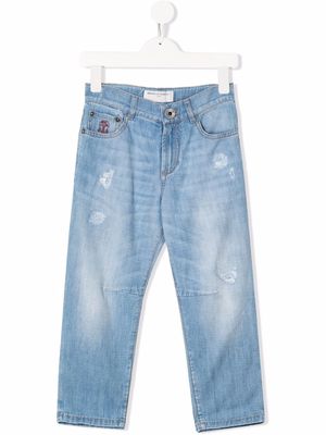 Brunello Cucinelli Kids distressed straight-leg jeans - Blue