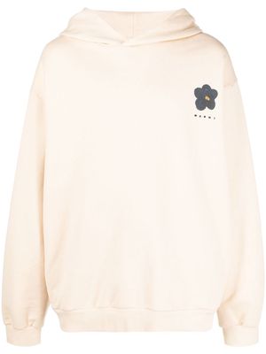 Marni flower-print cotton hoodie - Neutrals