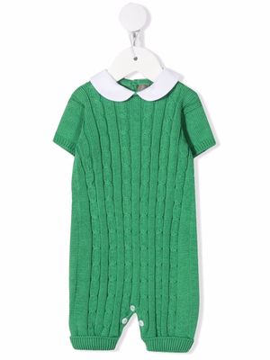 Little Bear cable-knit collared romper - Green