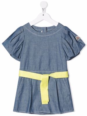 Moncler Enfant tie-waist chambray dress - Blue