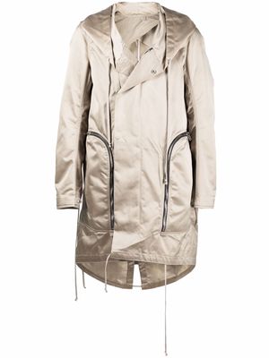 Rick Owens satin-effect hooded single-breasted coat - Neutrals