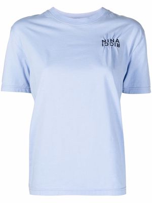 Nina Ricci logo-embroidered gathered T-shirt - Blue