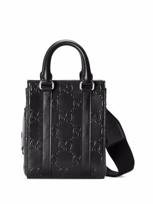 Gucci GG-embossed mini leather tote bag - Black