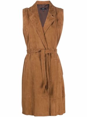 Arma sleeveless belted suede trench coat - Brown
