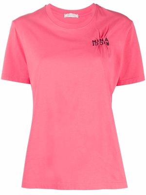 Nina Ricci logo-embroidered gathered T-shirt - Pink