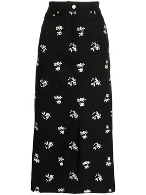 Erdem floral-embroidery denim skirt - Black