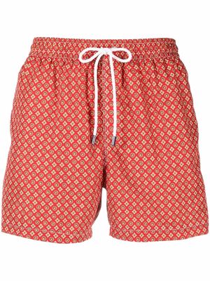 Fedeli floral-print drawstring-waist swim shorts - Red