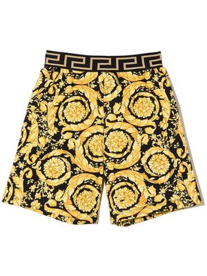 Versace Kids Barocco-print cotton shorts - Black