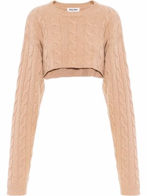 Miu Miu cable knit cropped cashmere jumper - Brown