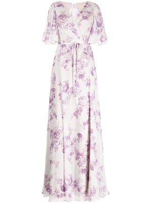 Marchesa Notte Bridesmaids floral-print wrap gown - Purple