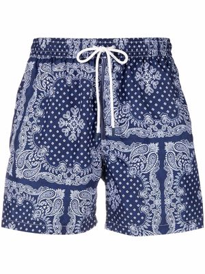 Fedeli paisley-print drawstring-waist swim shorts - Blue