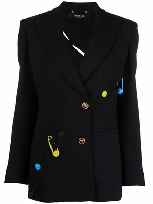 Versace slit safety pin blazer jacket - Black
