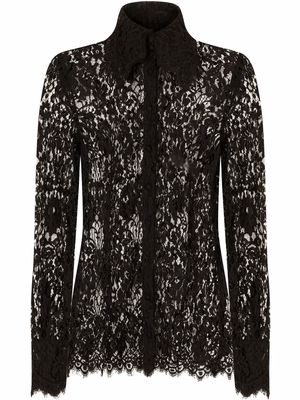 Dolce & Gabbana sheer-lace long-sleeve shirt - Black