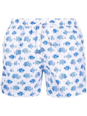 Fedeli fish-print swim shorts - White