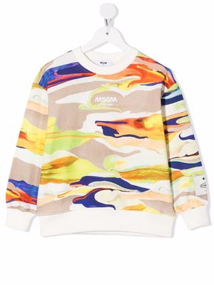 MSGM Kids marble-print sweatshirt - Neutrals