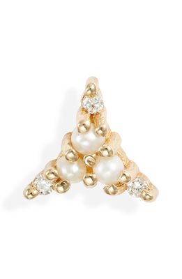 Jennie Kwon Designs Pearl & Diamond Triad Stud Earring in Yellow Gold/Diamond/Pearl