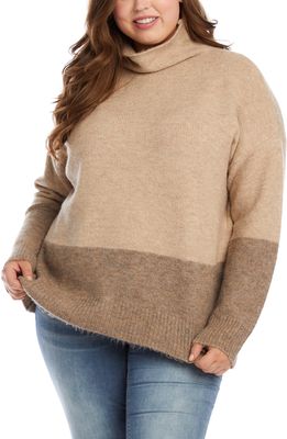 Karen Kane Colorblock Turtleneck Sweater in Oatmeal