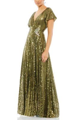 Mac Duggal Sequin Empire Waist A-Line Gown in Olive