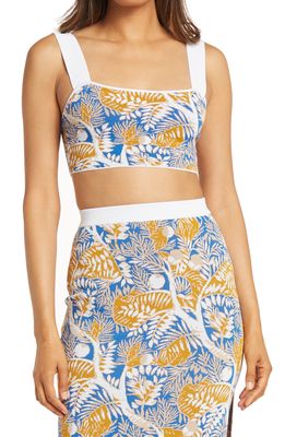 STAUD Zola Leaf Print Crop Top in Land And Sea Tree